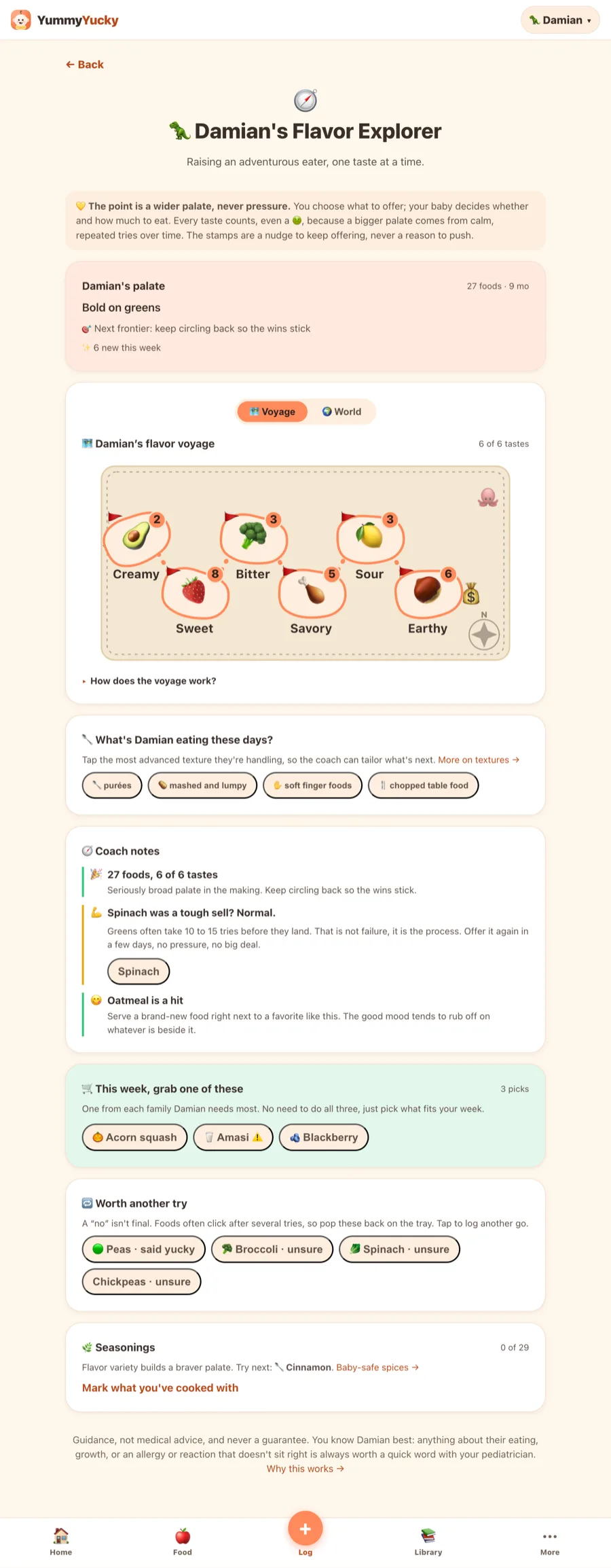 Flavor Explorer mapping a baby’s tastes across six flavor families
